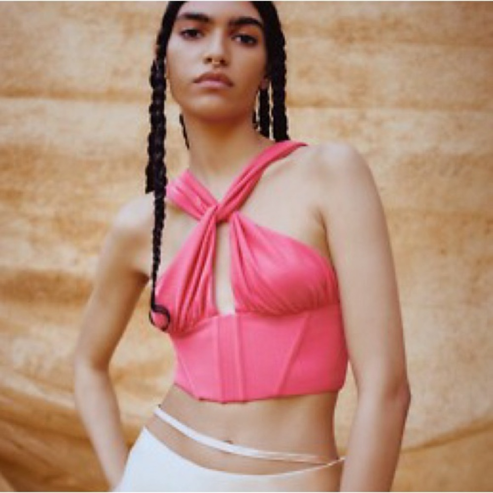 Zara Twist Front Pink Crop Top